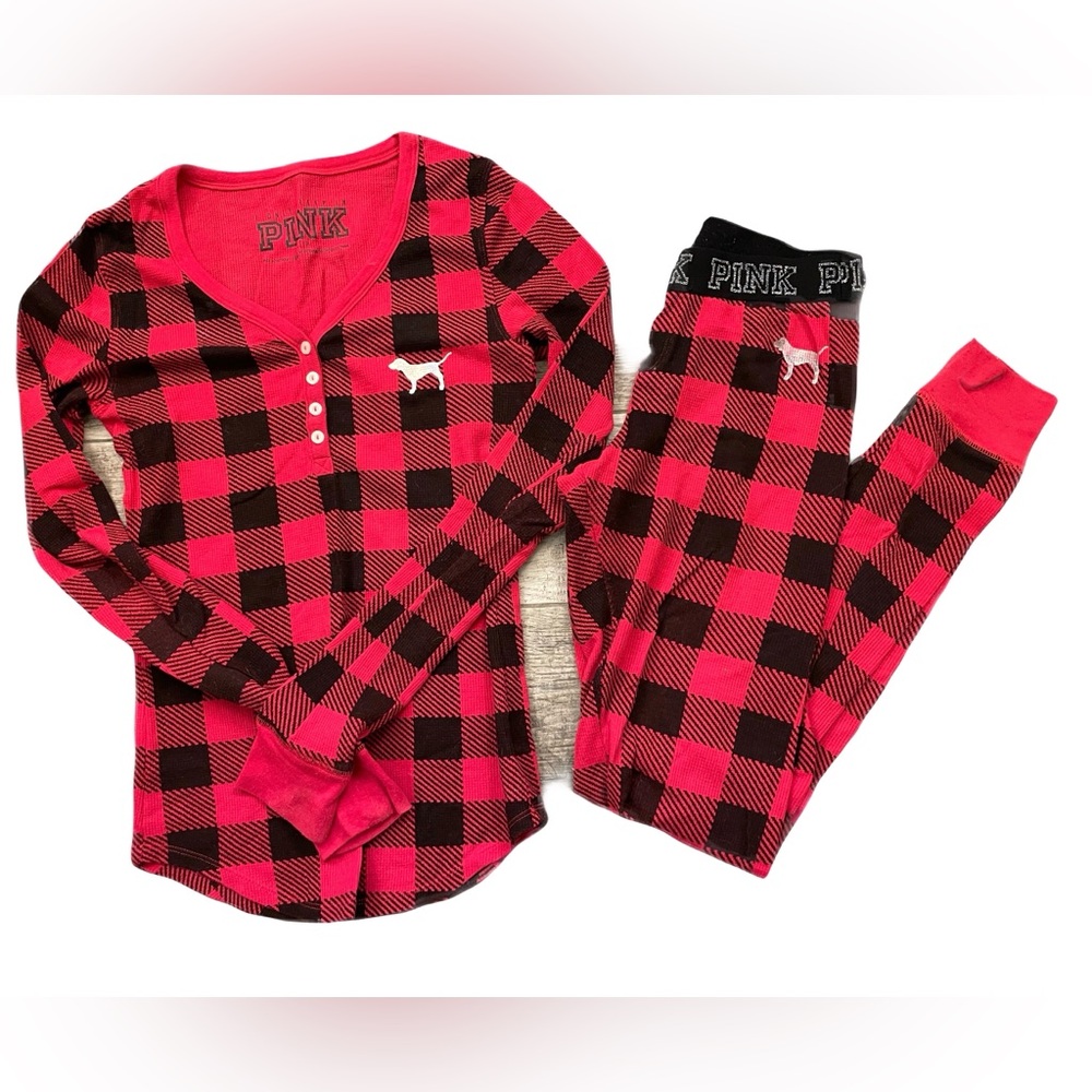 ❤️ VS PINK VICTORIA SECRET BUFFALO PLAID 2 PC THERMAL PAJAMA SET SIZE XS